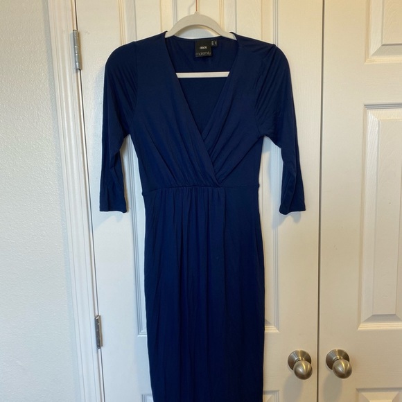 ASOS MATERNITY NAVY BLUE MIDI WRAP DRESS STRETCH - Picture 3 of 6